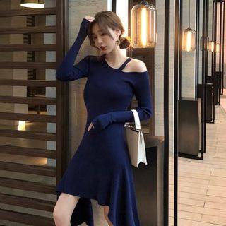 Halter Asymmetric Knit Dress As Shown In Figure - One Size