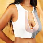 Rhinestone-accent Two-tone Mesh Panel Cropped Tank Top