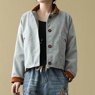 Contrast Collar Corduroy Button Jacket