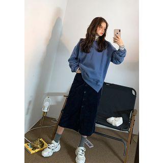 Button-through Long Corduroy Skirt