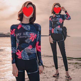 Set: Floral Rash Guard + Pants + Shorts