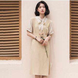 Tie Neck Short-sleeve A-line Dress Off-white - One Size