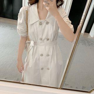 Short-sleeve Slim-fit Dress White - One Size