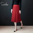 Tie-waist Pleated Plain Midi Skirt