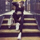 Set: Cropped Sleeveless Top + Skinny Pants + Hooded Jacket