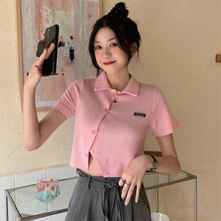 Short-sleeve Asymmetrical Button-up Top
