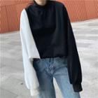 Mock-neck Two-tone Sweatshirt Black - One Size