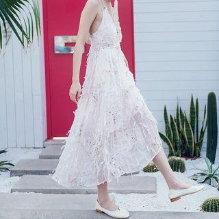Strappy Feathered A-line Midi Dress
