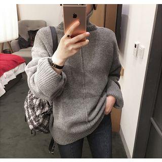 Turtle-neck Slit-sleeve Wool Blend Sweater