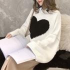 Heart Print Balloon-sleeve Sweater
