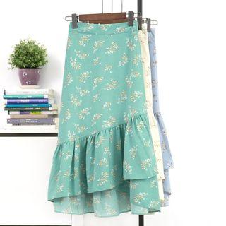 Floral Printed Chiffon Asymmetric Skirt