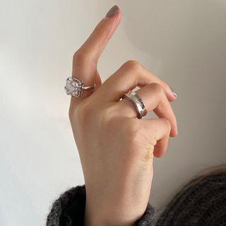 Rhinestone Open Ring / Faux Pearl Ring