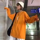 Long-sleeve Moon Print T-shirt Orange - One Size