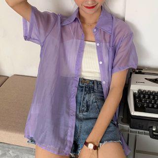 Pocket-front Short-sleeve Sheer Shirt
