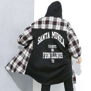 Hood Plaid Shirt Jacket Black & White - One Size