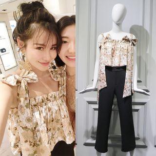Sleeveless Floral Top / Slim-fit Pants