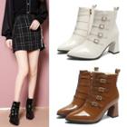 Buckled Pointy-toe Chunky Heel Short Boots