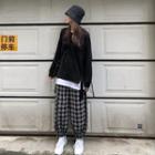 Mock Two-piece Sweatshirt / Plaid Harem Pants