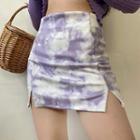Tie-dye Print Slit A-line Skirt