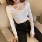 Long-sleeve Lace Cross Strap Top