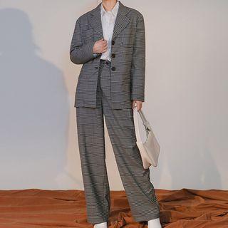 Plaid Blazer / Straight-cut Dress Pants
