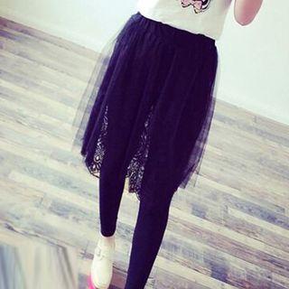 Inset Lace Skirt Leggings Black - One Size