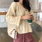 Cable Knit V-neck Sweater Beige - One Size