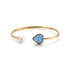 Fashion And Simple Plated Gold Heart-shaped Blue Cubic Zirconia Imitation Pearl 316l Stainless Steel Bangle Golden - One Size