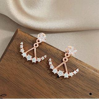 Rhinestone Moon Swing Earring 1 Pair - 925 Silver Stud Earrings - Rose Gold - One Size