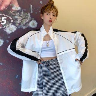 Two Tone Zip-up Jacket White - One Size