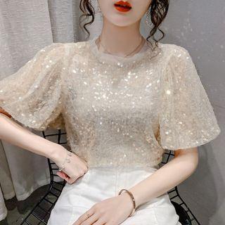 Short-sleeve Sequin Blouse