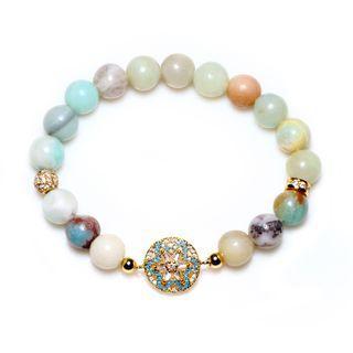 Flower Rhinestone Gemstone Bead Bracelet Y1111 - Blue & Green - One Size
