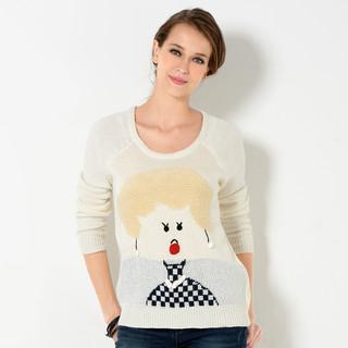 Clown Print Bobble Sweater  Cream - One Size