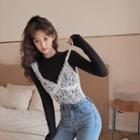Long-sleeve Plain T-shirt / Sleeveless Lace Top