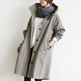 Button-up Hooded Long Coat