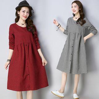 Plaid Long-sleeve Round-neck Dress