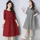 Plaid Long-sleeve Round-neck Dress