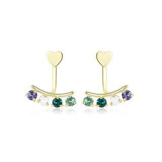925 Sterling Silver Gold Plated Elegant Fashion Heart Shape Colorful Cubic Zircon Earrings Golden - One Size