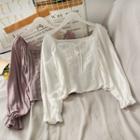 Lace Up-neckline Lace Crop Top