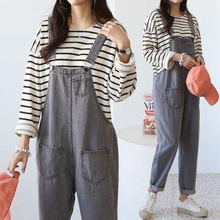 Patch-pocket Baggy Overall Pants