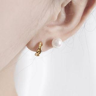 925 Sterling Silver Non-matching Faux Pearl Earring Ear Stud - 1 Pair - Non Matching - Gold - One Size