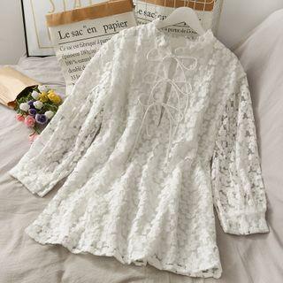 Ribbon-front Lace Top White - One Size