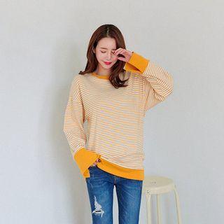 Slit-sleeve Striped Pullover