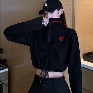 Butterfly Embroidered Half-zip Cropped Pullover