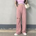 High-waist Distressed Wide-leg Pants / Short-sleeve Plain T-shirt