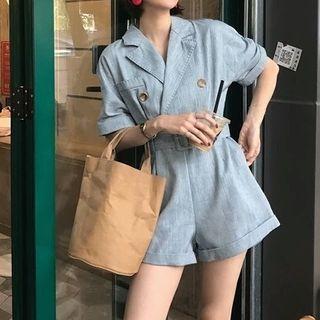 Short-sleeve Double Breasted Belted Playsuit