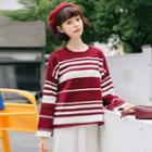 Striped Sweater Wine Red - One Size