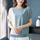 Two-tone Short-sleeve Pointelle Knit Top