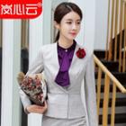 Plain Shirt / V-neck Blazer / Dress Pants / Pencil Skirt / Flower Brooch / Set