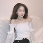 Off-shoulder Frilled Trim Long-sleeve Top